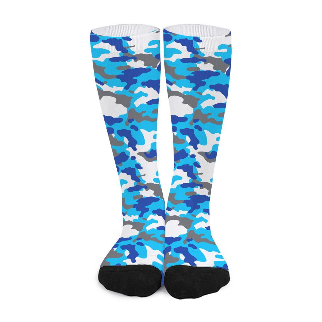 Blue Snow Camouflage Print Long Socks