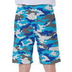 Blue Snow Camouflage Print Men's Beach Shorts
