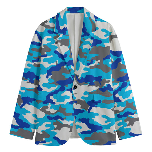 Blue Snow Camouflage Print Men's Blazer