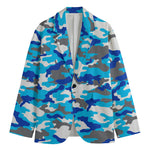 Blue Snow Camouflage Print Men's Blazer