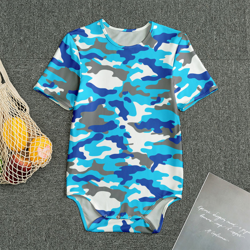 Blue Snow Camouflage Print Men's Bodysuit