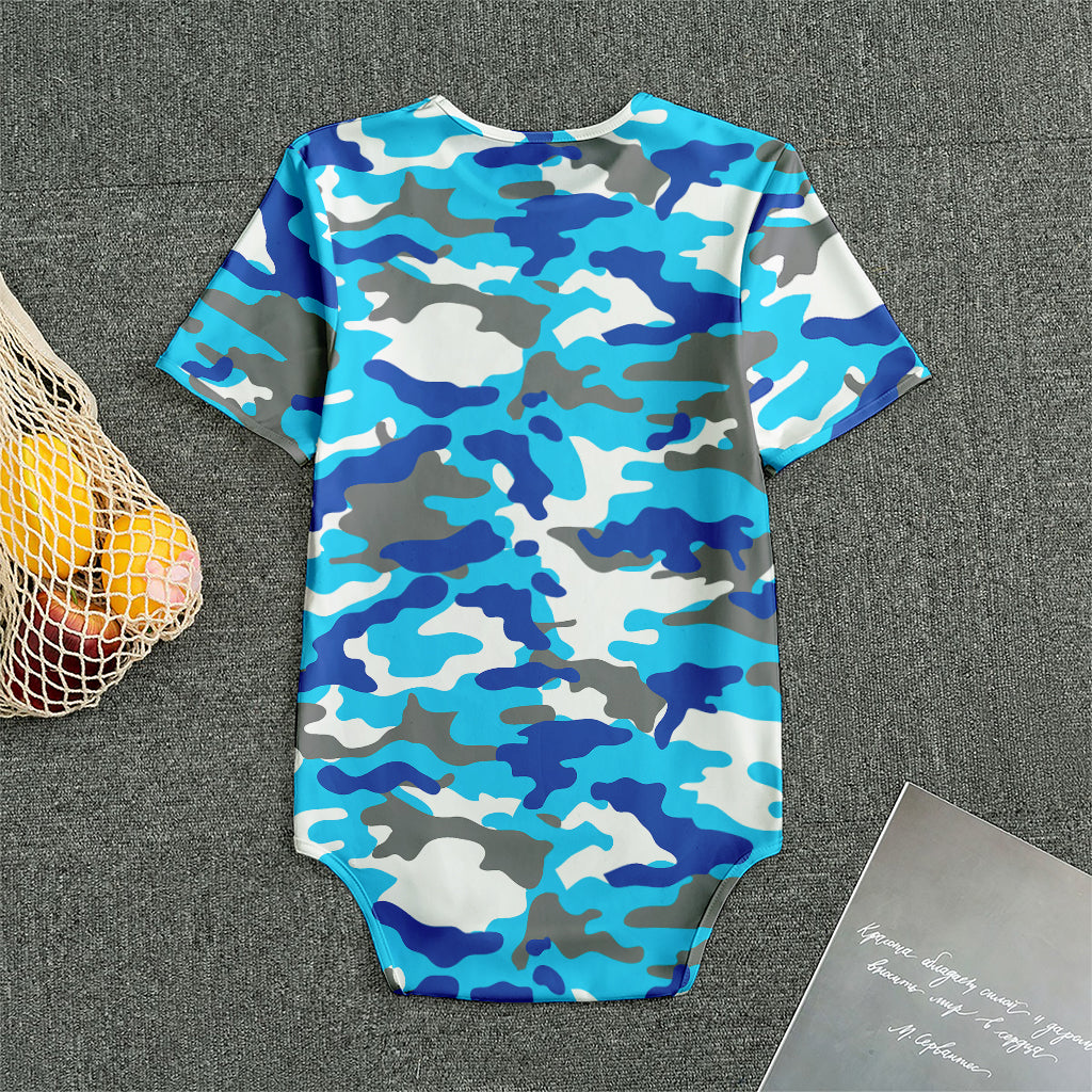 Blue Snow Camouflage Print Men's Bodysuit