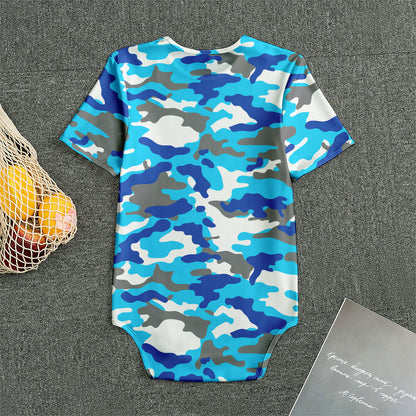 Blue Snow Camouflage Print Men's Bodysuit