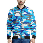 Blue Snow Camouflage Print Men's Bomber Jacket