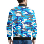 Blue Snow Camouflage Print Men's Bomber Jacket