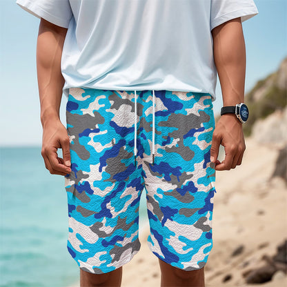 Blue Snow Camouflage Print Men's Cargo Shorts