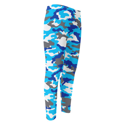 Blue Snow Camouflage Print Men's Compression Pants