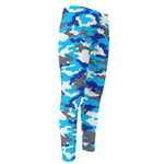 Blue Snow Camouflage Print Men's Compression Pants