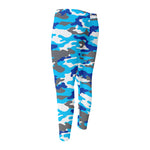 Blue Snow Camouflage Print Men's Compression Pants