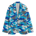 Blue Snow Camouflage Print Men's Cotton Blazer