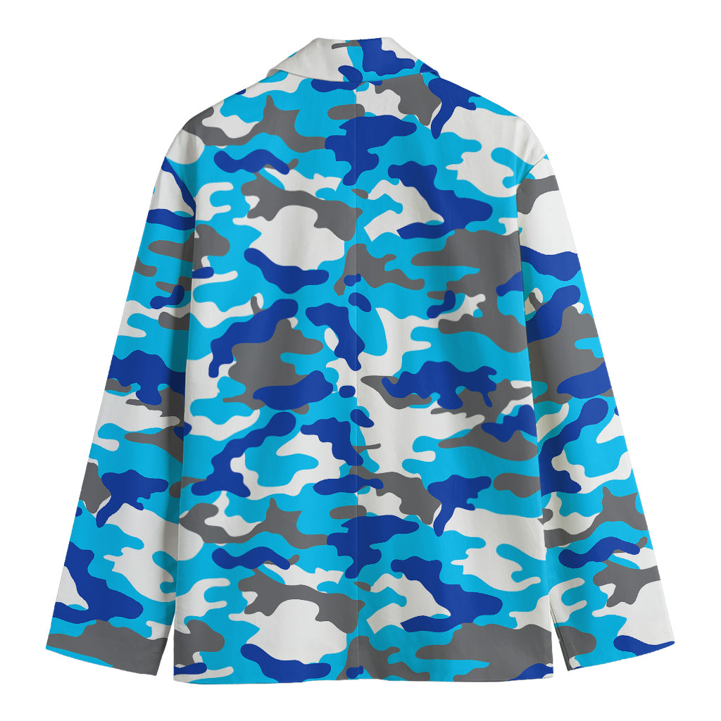 Blue Snow Camouflage Print Men's Cotton Blazer