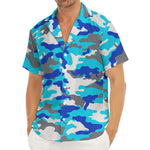Blue Snow Camouflage Print Men's Deep V-Neck Shirt