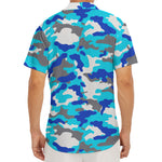 Blue Snow Camouflage Print Men's Deep V-Neck Shirt
