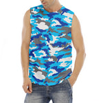 Blue Snow Camouflage Print Men's Fitness Tank Top