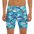 Blue Snow Camouflage Print Men's Long Boxer Briefs