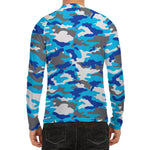 Blue Snow Camouflage Print Men's Long Sleeve Rash Guard