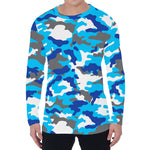 Blue Snow Camouflage Print Men's Long Sleeve T-Shirt