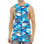 Blue Snow Camouflage Print Men's Muscle Tank Top