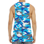 Blue Snow Camouflage Print Men's Muscle Tank Top