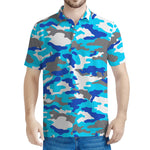 Blue Snow Camouflage Print Men's Polo Shirt