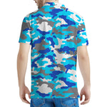 Blue Snow Camouflage Print Men's Polo Shirt