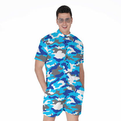 Blue Snow Camouflage Print Men's Rompers