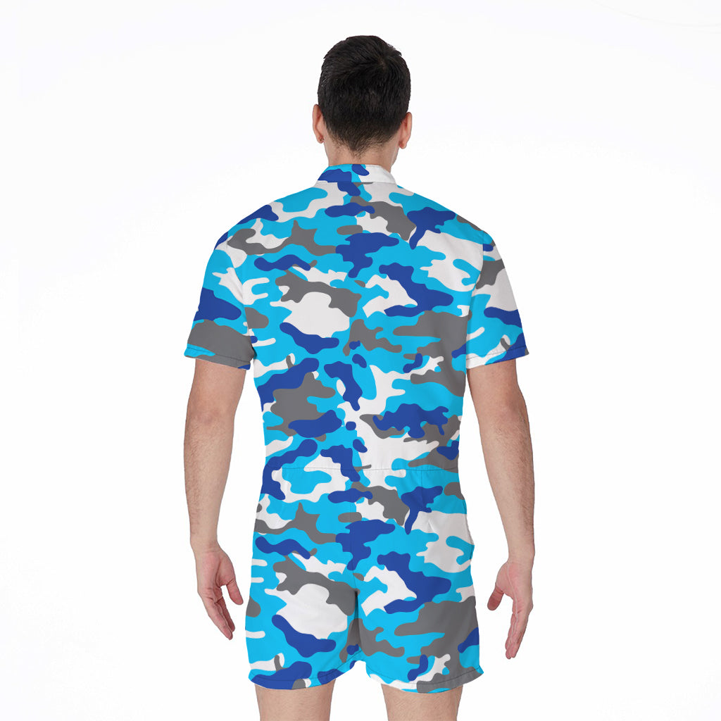 Blue Snow Camouflage Print Men's Rompers