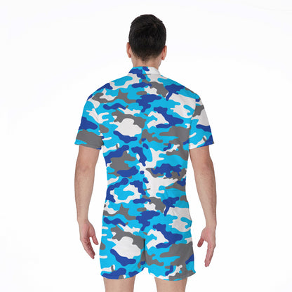 Blue Snow Camouflage Print Men's Rompers