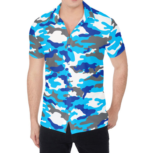 Blue Snow Camouflage Print Men's Shirt