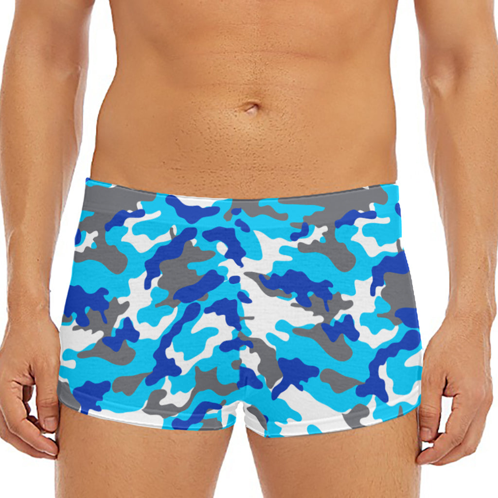 Blue Snow Camouflage Print Men's Short Boxer Briefs