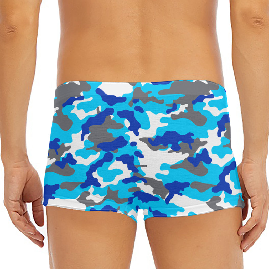 Blue Snow Camouflage Print Men's Short Boxer Briefs