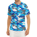 Blue Snow Camouflage Print Men's Short Sleeve Rash Guard