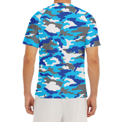 Blue Snow Camouflage Print Men's Short Sleeve Rash Guard