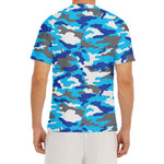 Blue Snow Camouflage Print Men's Short Sleeve Rash Guard