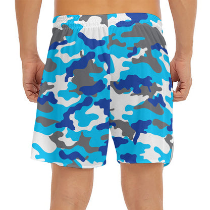 Blue Snow Camouflage Print Men's Split Running Shorts
