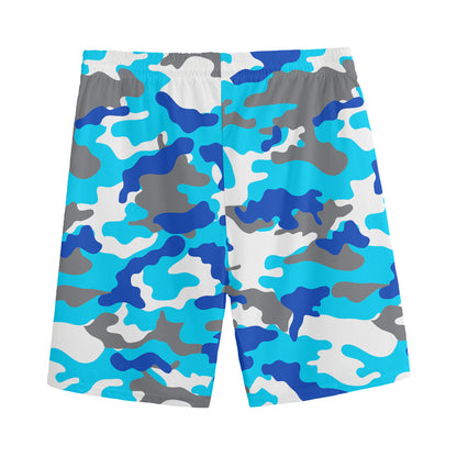 Blue Snow Camouflage Print Men's Sports Shorts