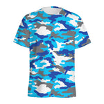 Blue Snow Camouflage Print Men's Sports T-Shirt