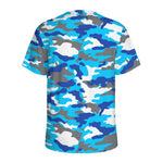 Blue Snow Camouflage Print Men's Sports T-Shirt