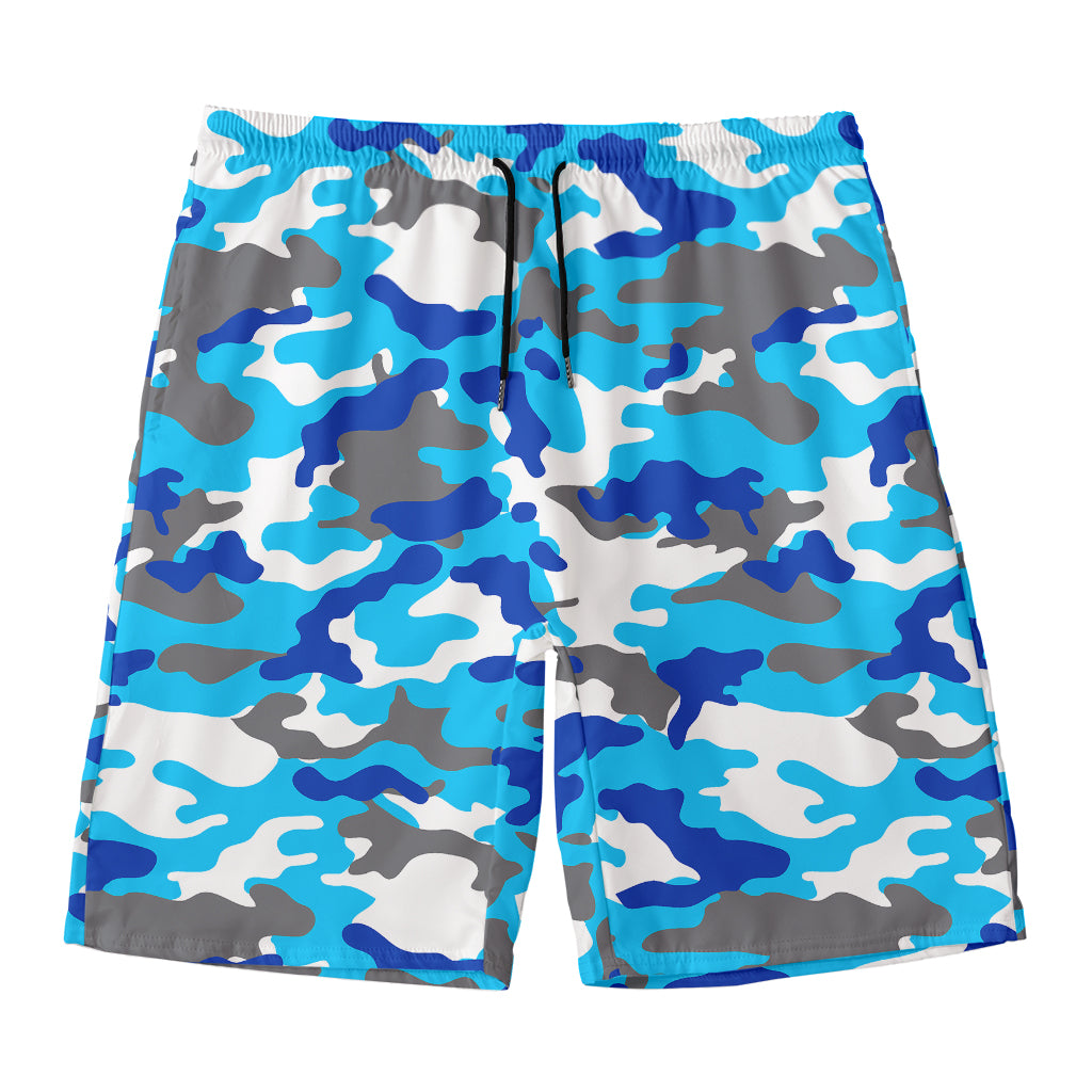 Blue Snow Camouflage Print Men's Swim Trunks