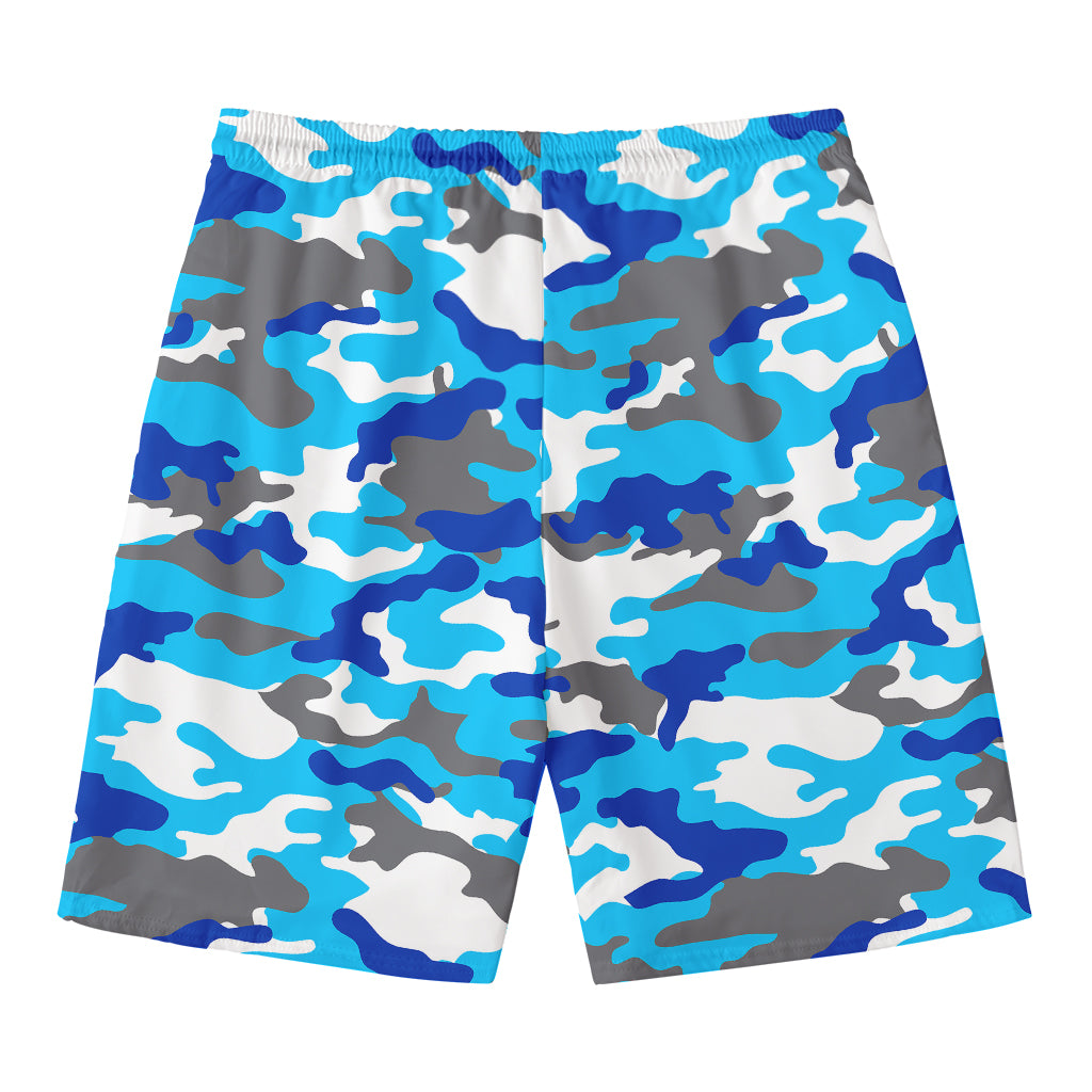 Blue Snow Camouflage Print Men's Swim Trunks