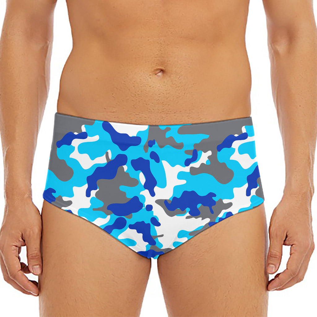 Blue Snow Camouflage Print Men's Triangle Swim Briefs