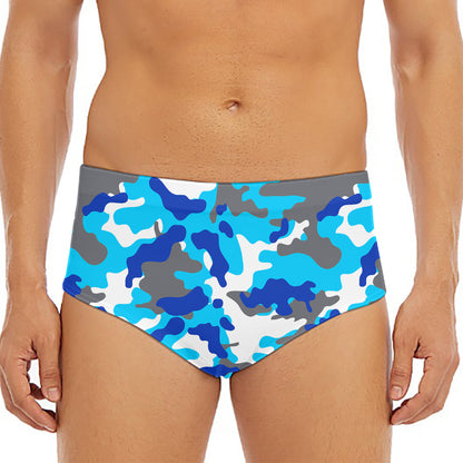 Blue Snow Camouflage Print Men's Triangle Swim Briefs