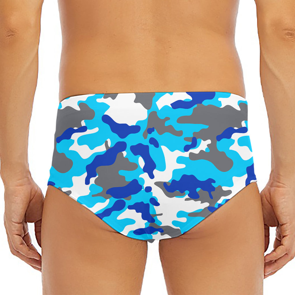 Blue Snow Camouflage Print Men's Triangle Swim Briefs