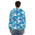 Blue Snow Camouflage Print Men's Velvet Pullover Hoodie