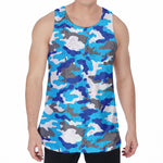 Blue Snow Camouflage Print Men's Velvet Tank Top