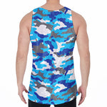 Blue Snow Camouflage Print Men's Velvet Tank Top