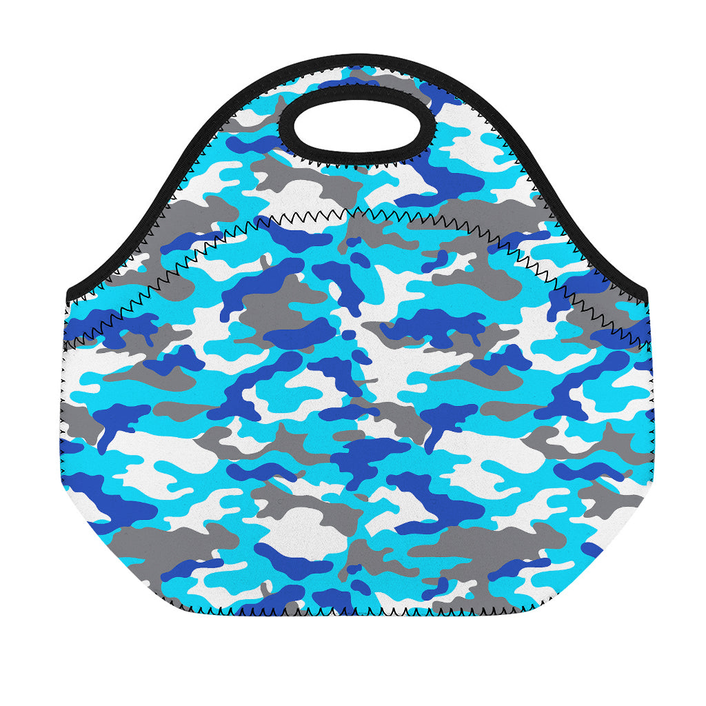Blue Snow Camouflage Print Neoprene Lunch Bag