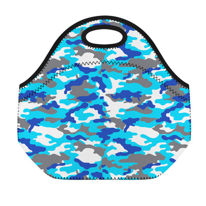 Blue Snow Camouflage Print Neoprene Lunch Bag