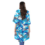 Blue Snow Camouflage Print Open Front Beach Cover Up