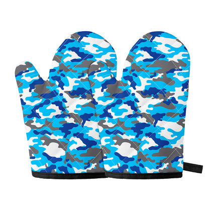 Blue Snow Camouflage Print Oven Mitts